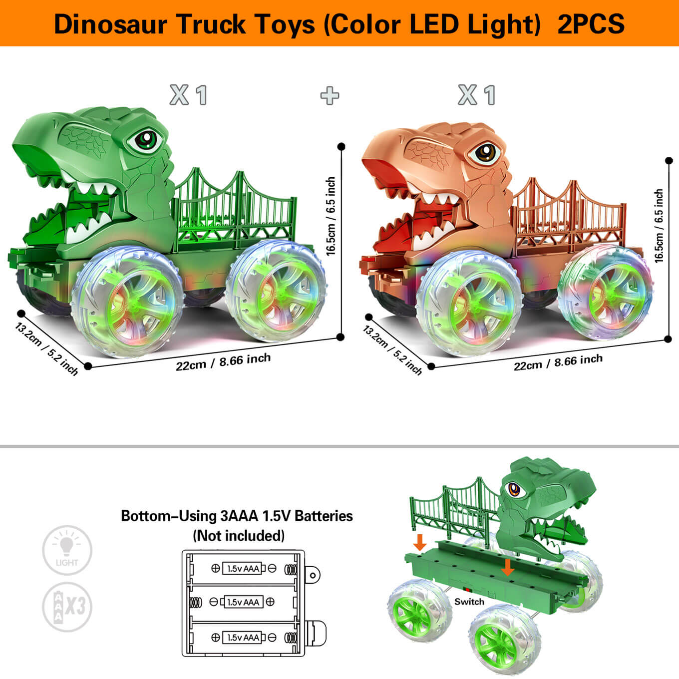 Dino Truck LED Toy (Pack of 2)