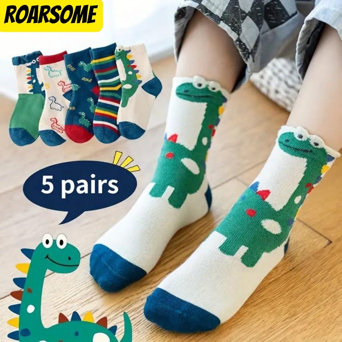 Happy Dino Socks (5 Pairs)