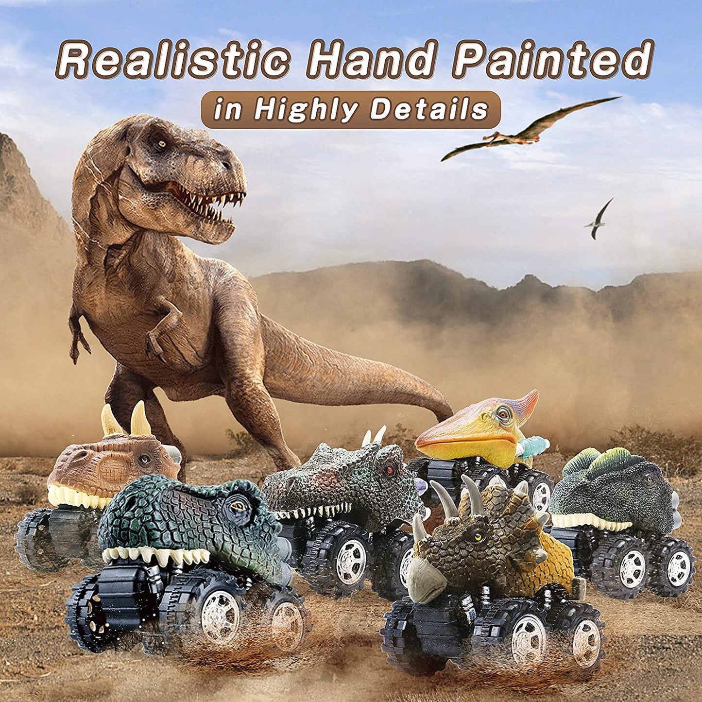 Mini Pull Back Dinosaur Cars (Pack of 6)