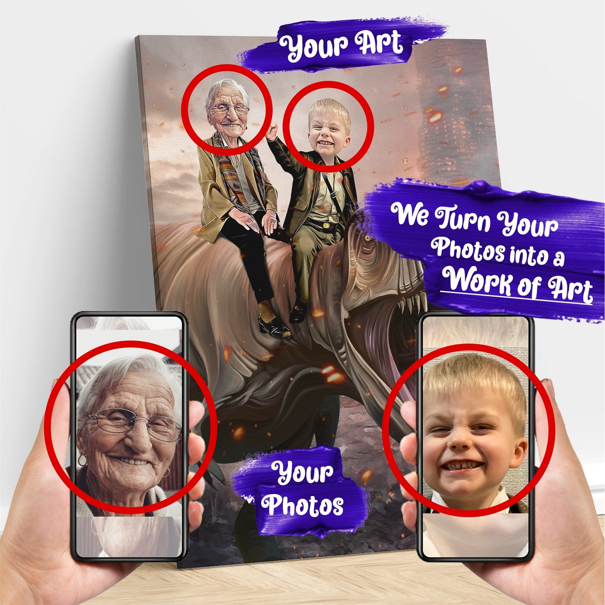 Personalized Grandparent & Grandchild Dinosaur Portrait