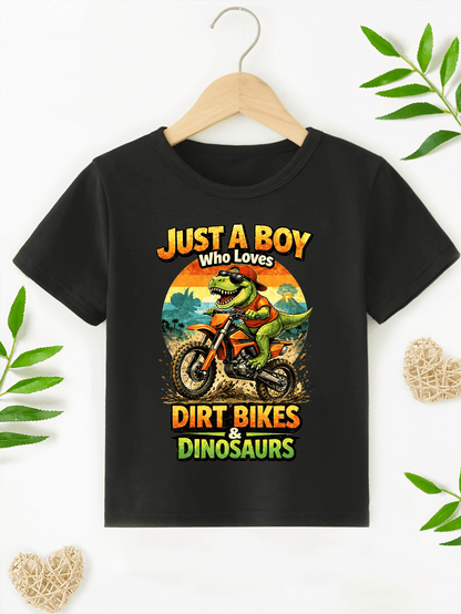Just a Boy Who Loves Dirt Bikes & Dinosaurs T-Shirt