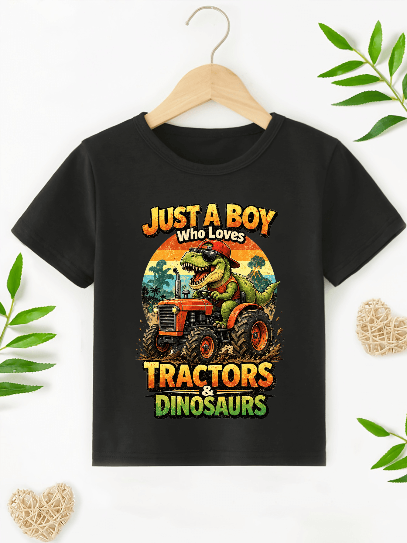 Just a Boy Who Loves Tractors & Dinosaurs T-Shirt