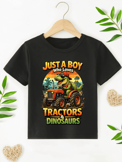 Just a Boy Who Loves Tractors & Dinosaurs T-Shirt