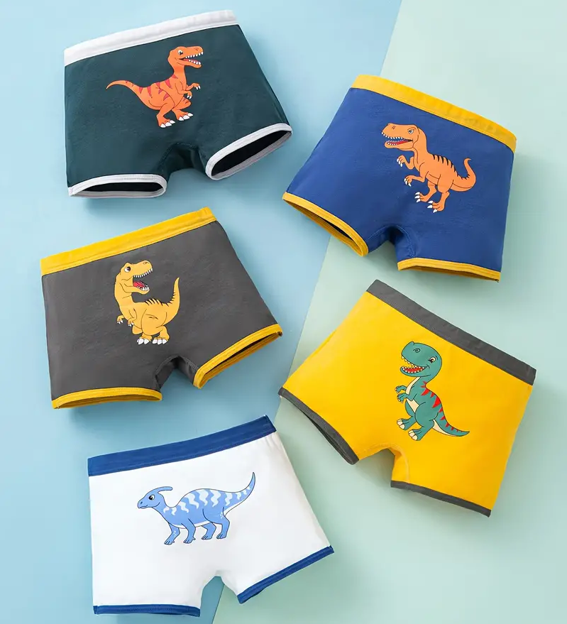 Bioworld 5 Boxer Bambino Dinosauri AOP | 2T-5T | Morbidi E Elastici | Confezione Multicolore