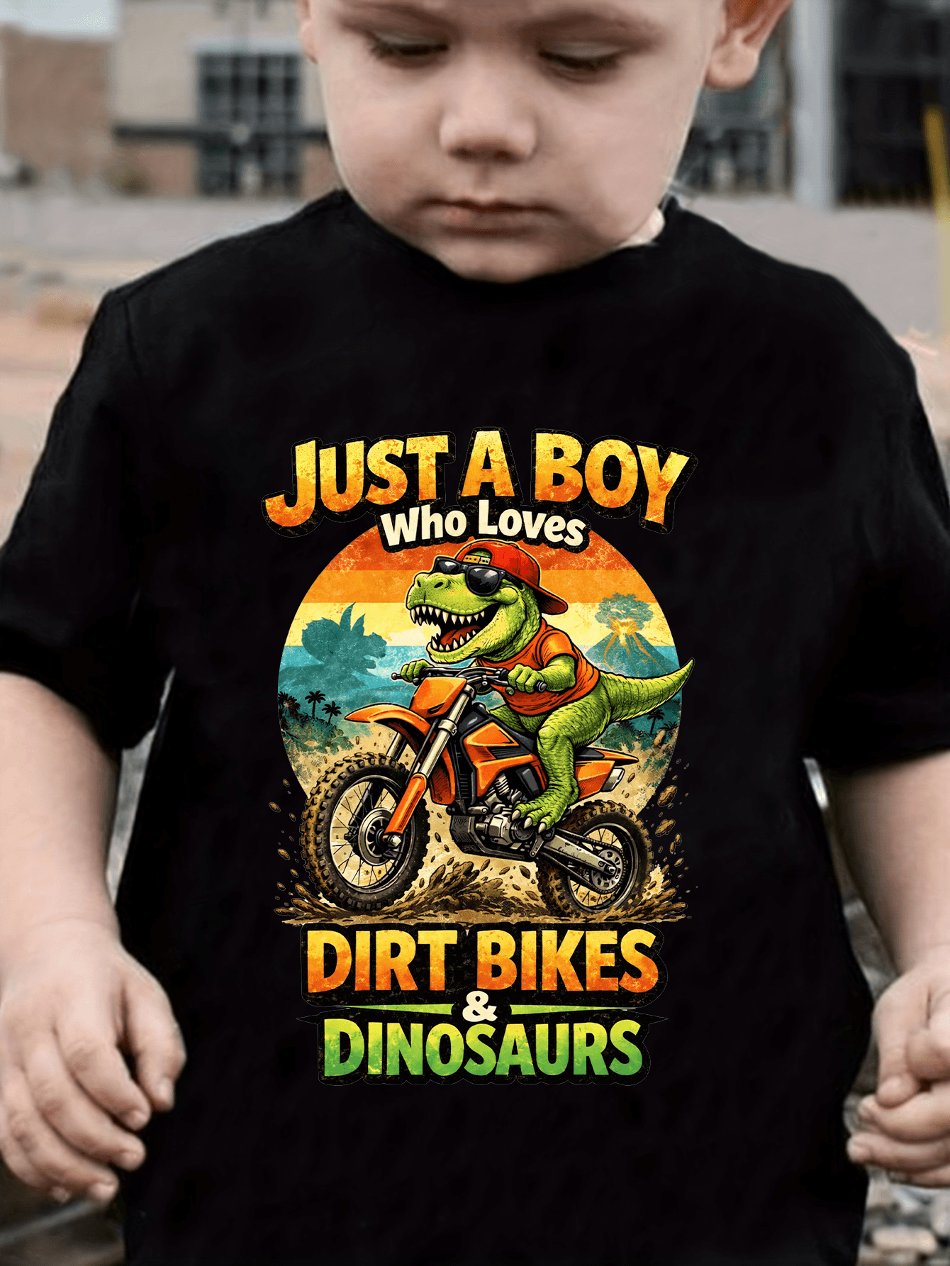 Just a Boy Who Loves Dirt Bikes & Dinosaurs T-Shirt