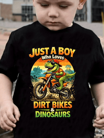 Just a Boy Who Loves Dirt Bikes & Dinosaurs T-Shirt