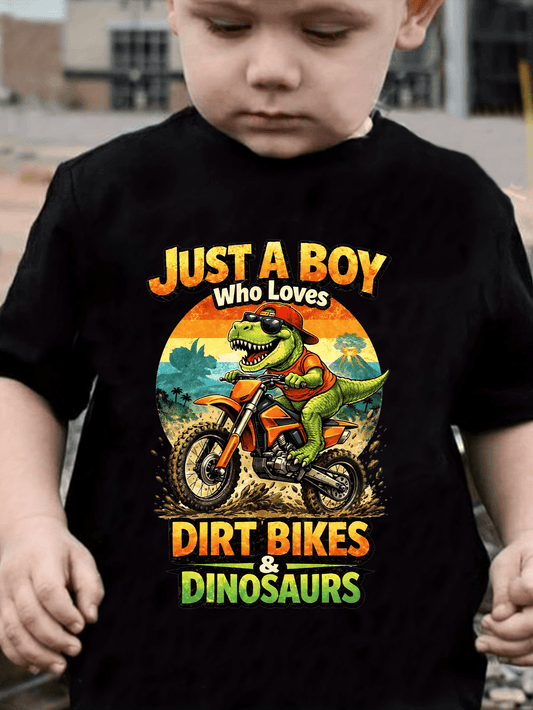 Just a Boy Who Loves Dirt Bikes & Dinosaurs T-Shirt