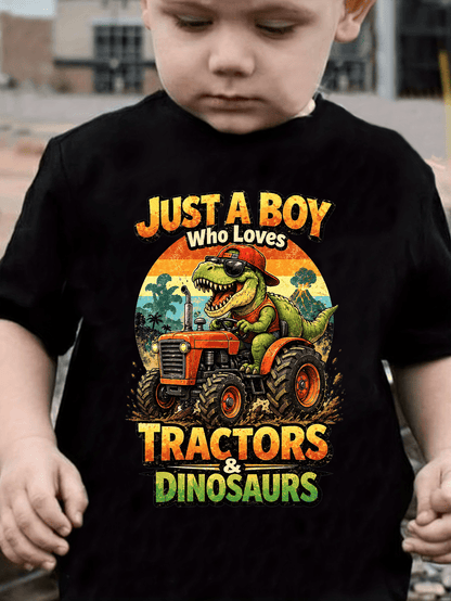 Just a Boy Who Loves Tractors & Dinosaurs T-Shirt