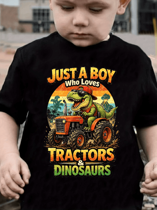 Just a Boy Who Loves Tractors & Dinosaurs T-Shirt