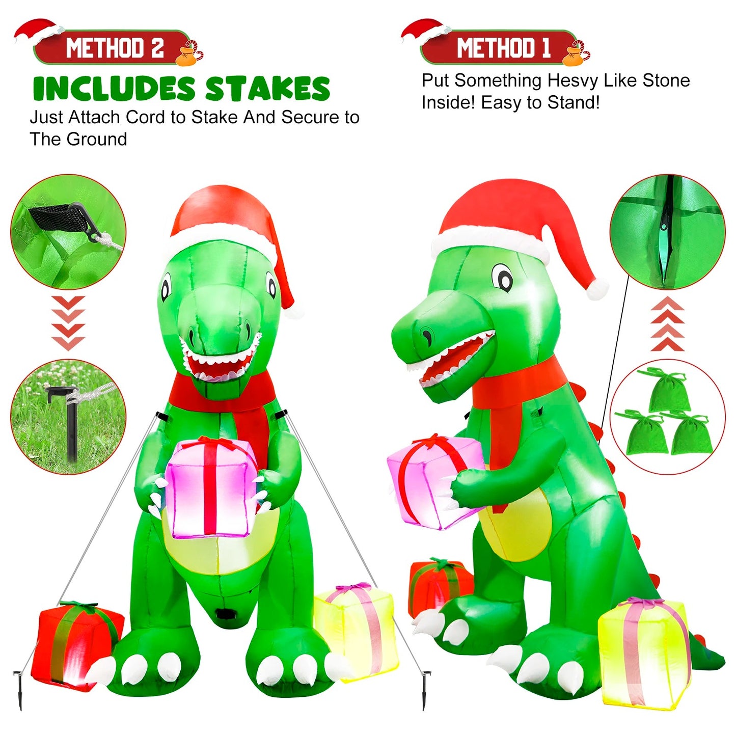 6ft Inflatable Christmas Dinosaur