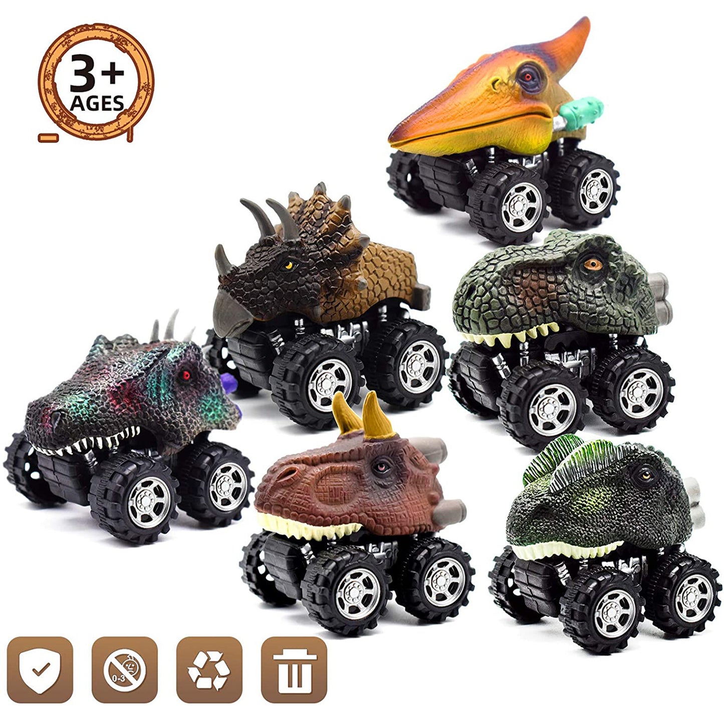 Mini Pull Back Dinosaur Cars (Pack of 6)