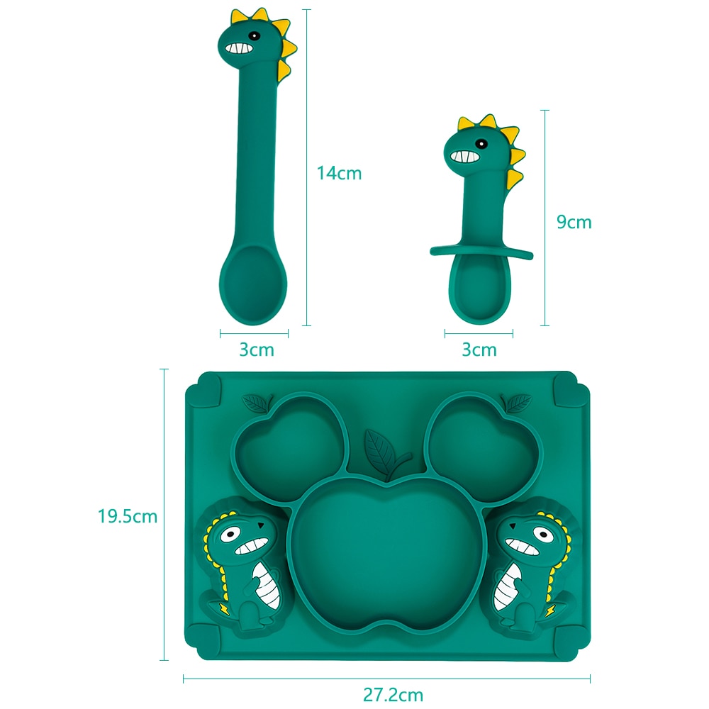 Dinosaur Silicone Plate Spoon Fork Set