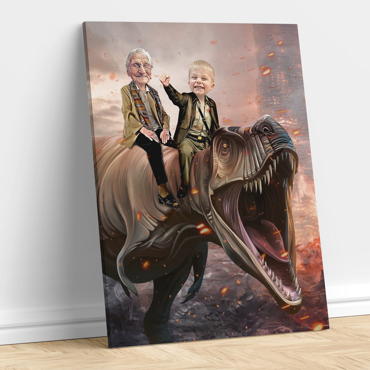 Personalized Grandparent & Grandchild Dinosaur Portrait