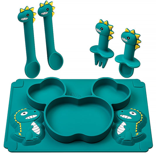 Dinosaur Silicone Plate Spoon Fork Set