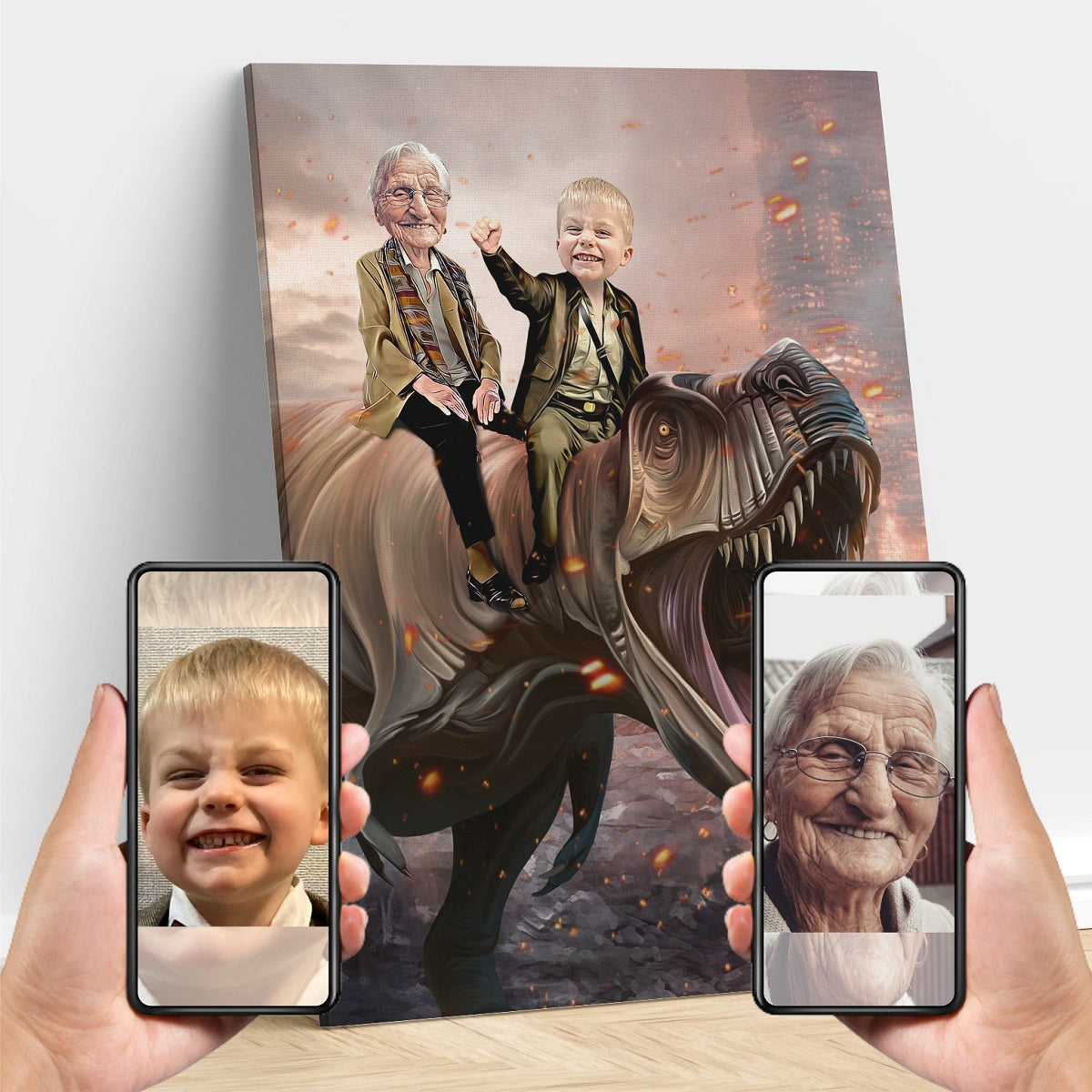Personalized Grandparent & Grandchild Dinosaur Portrait